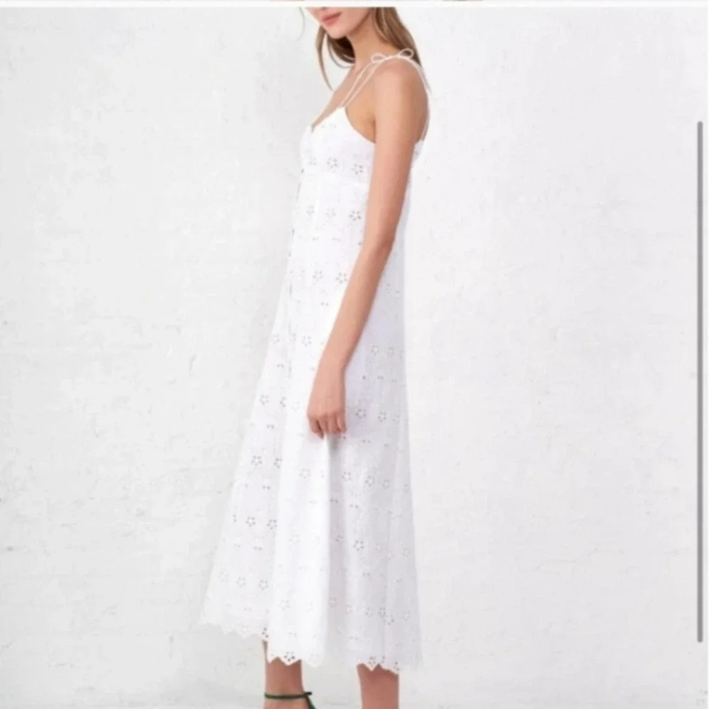 LA LIGNE Eyelet Broderie Midi Dress | White | S